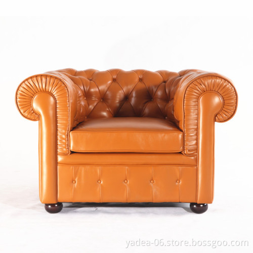 Luxury genuine leather antique tufted sofa Chesterfield sofa one seat for sale